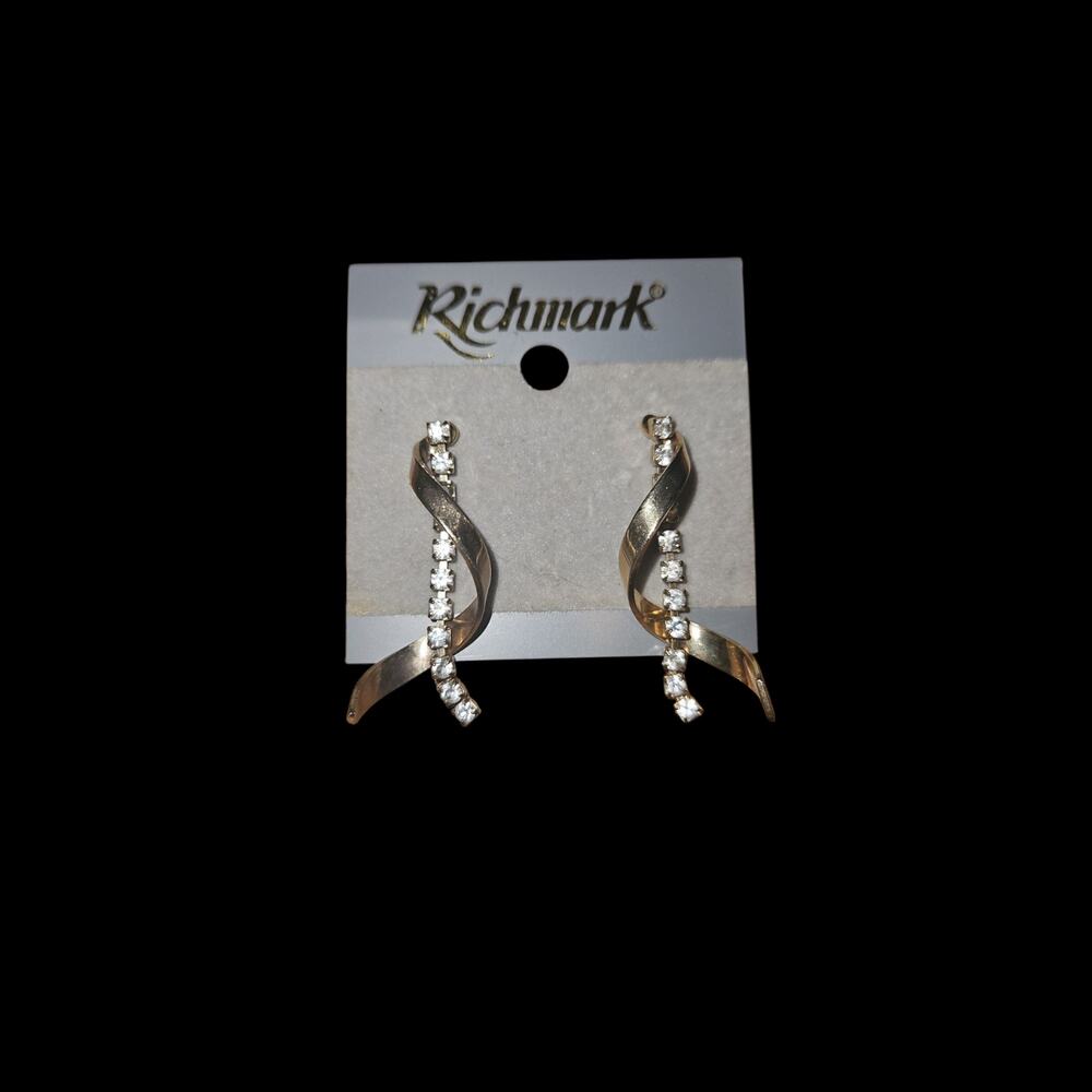 Diamond Drop earings twisted spiral design, Gold plated,‎ 1 1/2 inches long